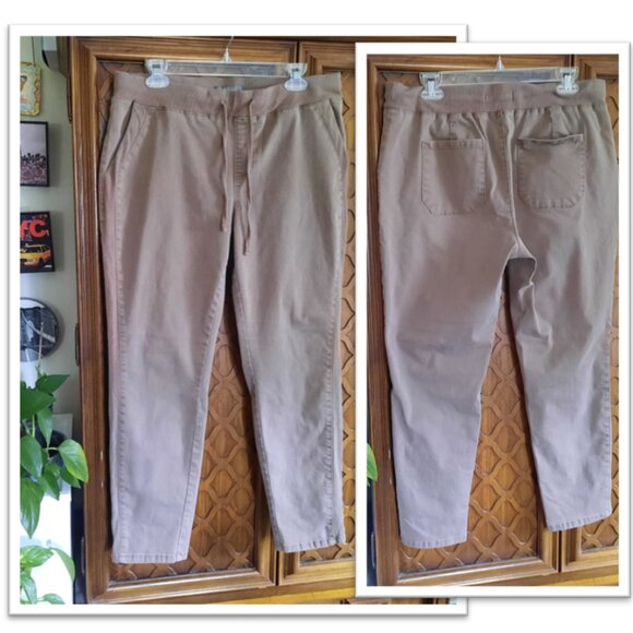 Natural Reflections Anytime Knit-Waist Tapered Pants - Tan, Size L - Picture 1 of 16